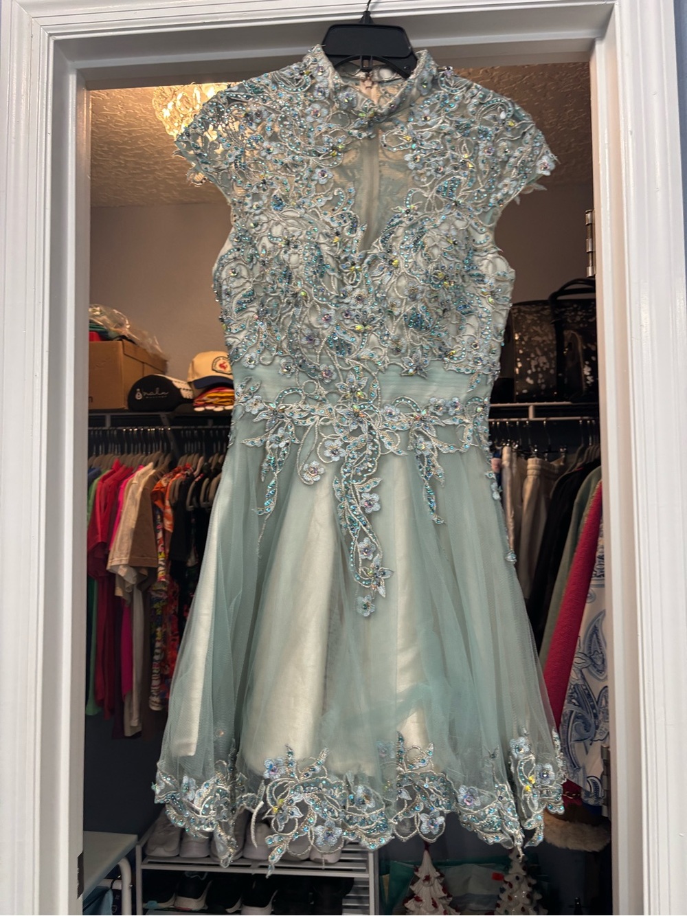 Jovani Light Seafoam Green Embellished Girls Formal Dress